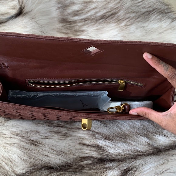 Brown Woven Suede Clutch with Gold Accent - Picture 8 of 8